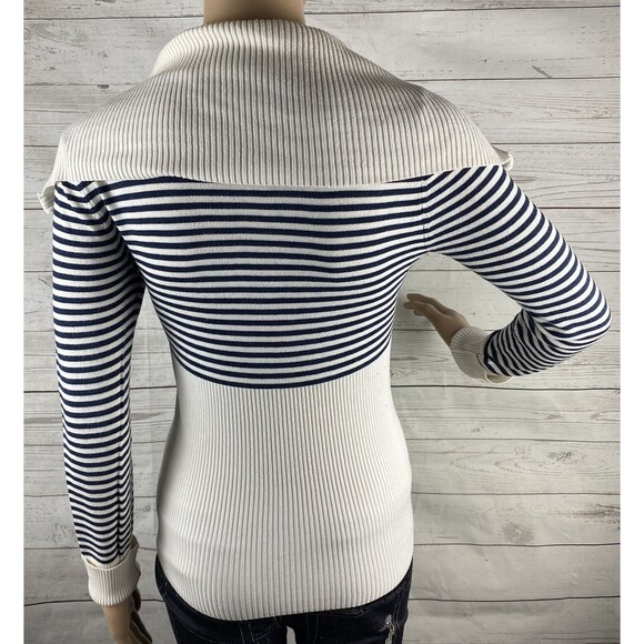 Guess Sweater Jacket Juniors Medium Black White Striped Rhinestone Logo Full Zip - Picture 9 of 12